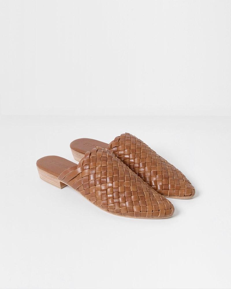 tan woven mules