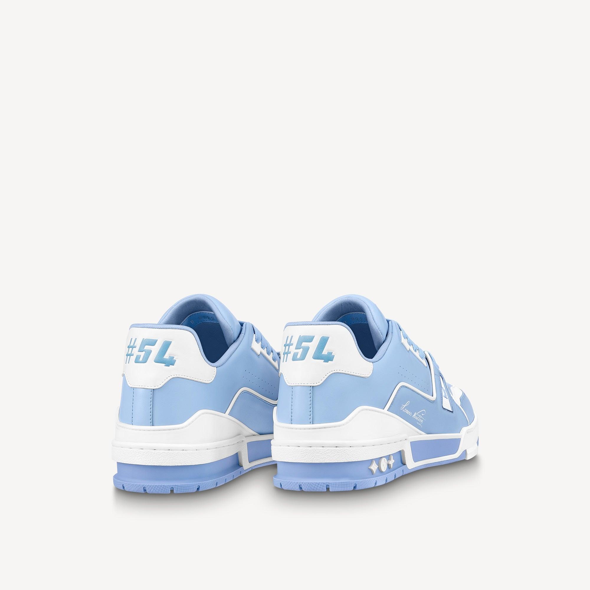 blue and white lv trainers