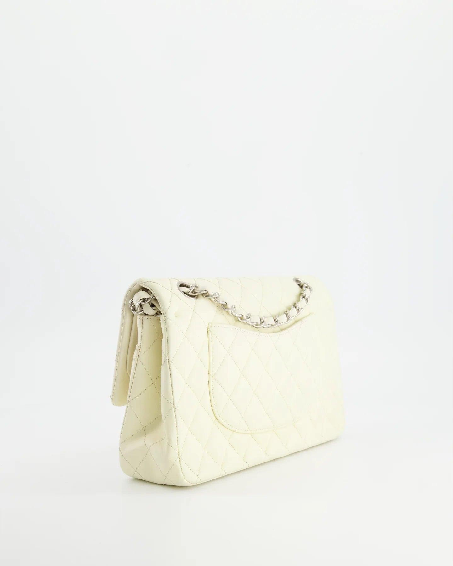 Chanel Cream Medium Double Flap Bag In Lambskin With Silver Hardware in  Natural