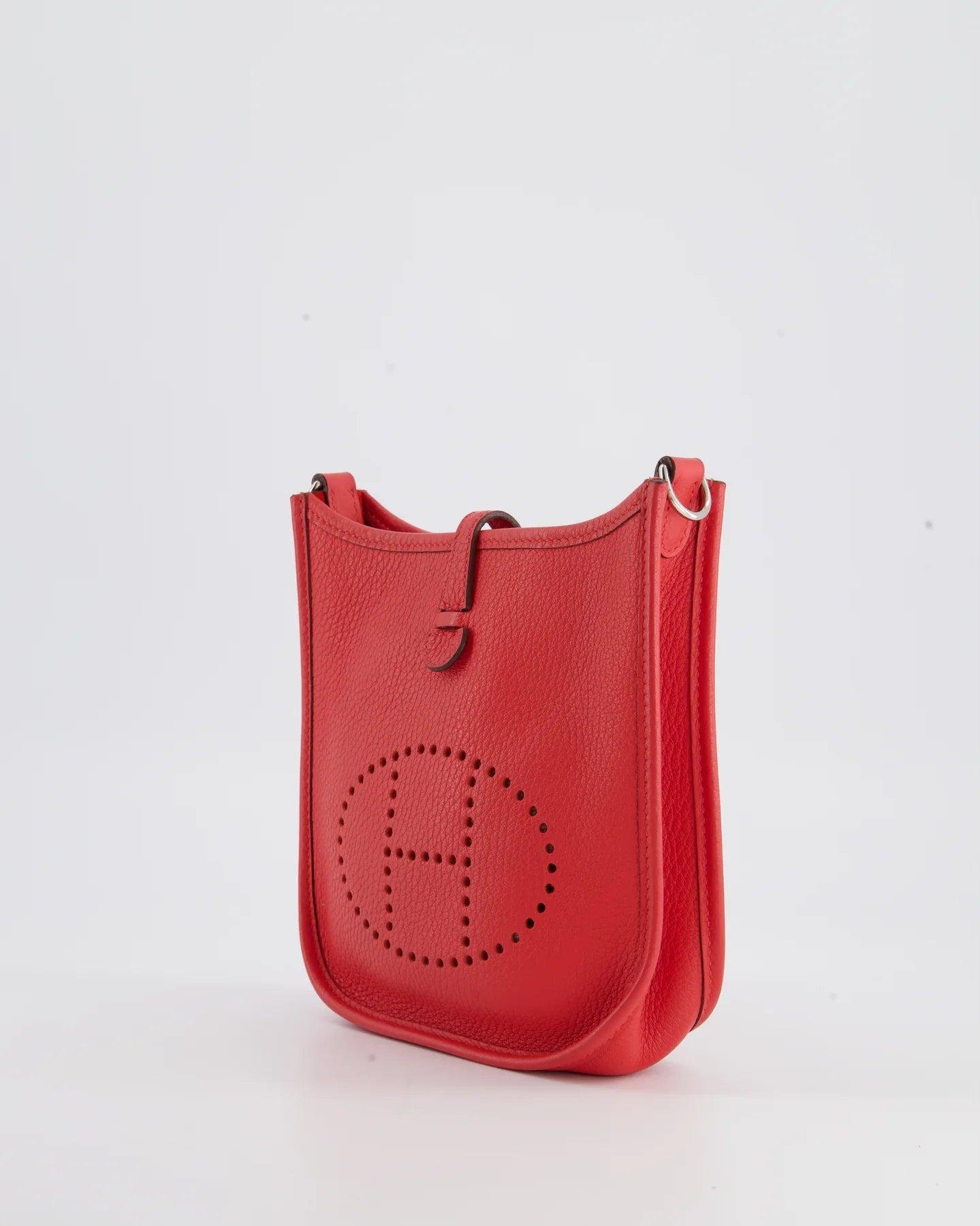 Hermès Mini Evelyne Bag In Capucine Clemence Leather With Palladium  Hardware in Red