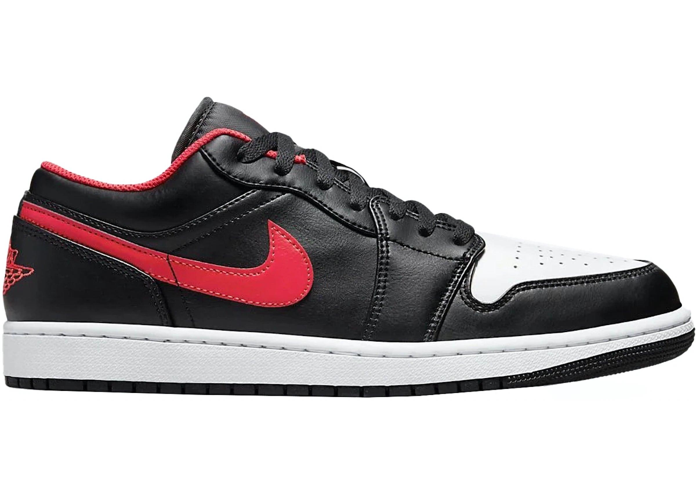 black and white jordan 1 with red swoosh