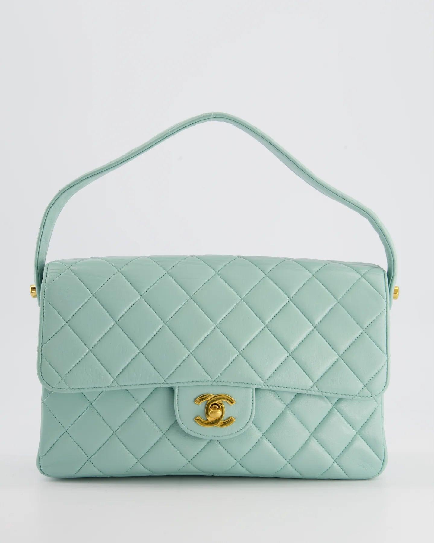 Chanel Vintage Light Blue Double Faced Flap Bag With 24k Gold Hardware
