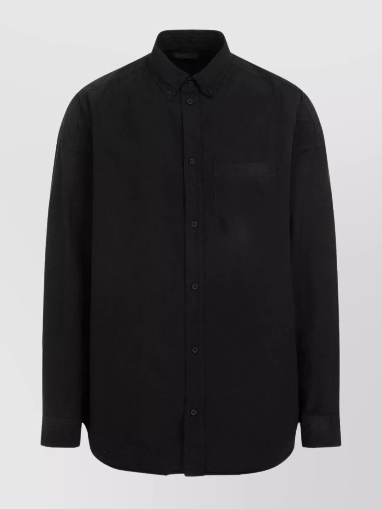 Balenciaga Oversized Long Sleeve Cotton Shirt With Logo Pocket in Black ...