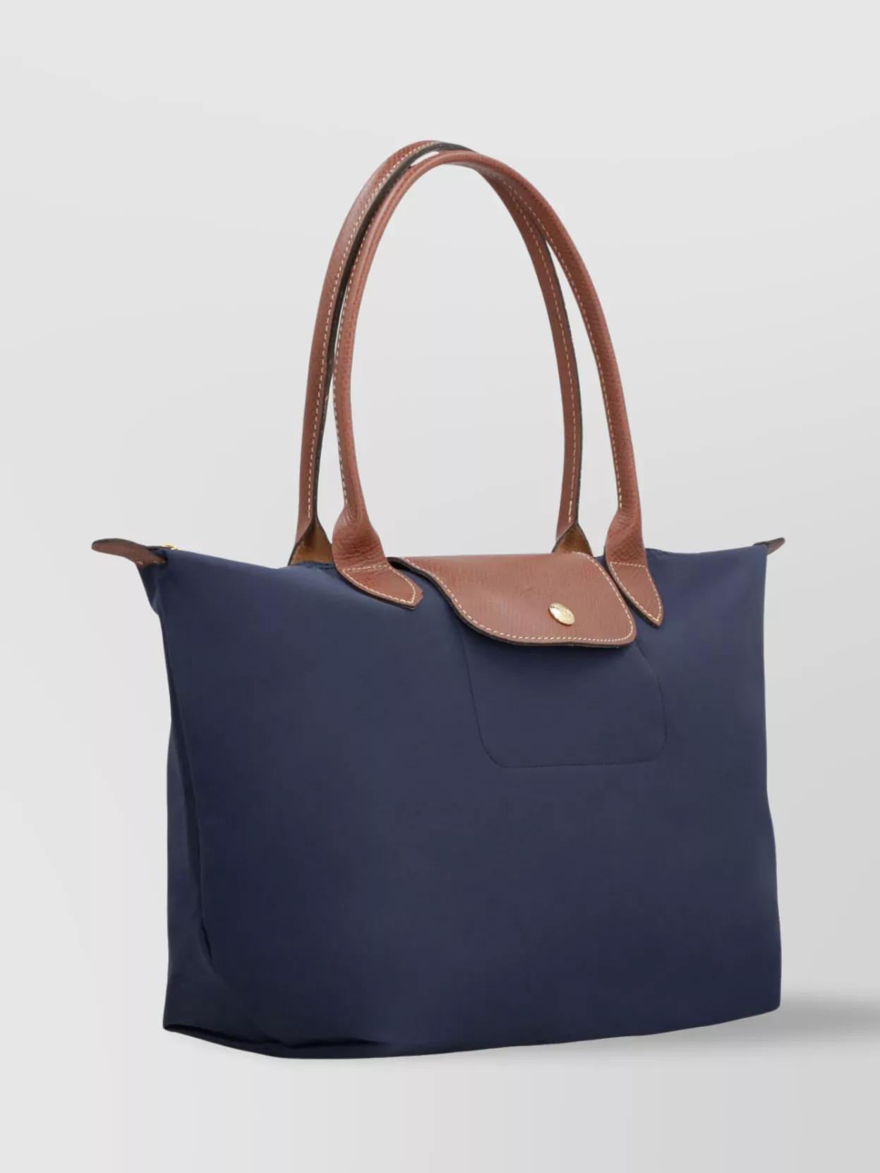 Longchamp Navy Blue Nylon Shoulder Bag with Brown Strap Longchamp Navy - Etsy UK main image 3