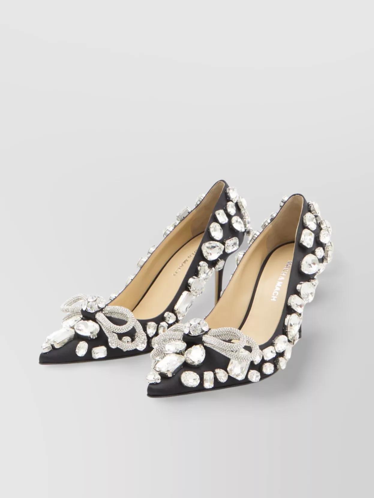 パンプス MACH & MACH SS212217 Pumps Satin slingback with rhinestones Double Bow - Women's Black Satin Pumps with Tapered Toe