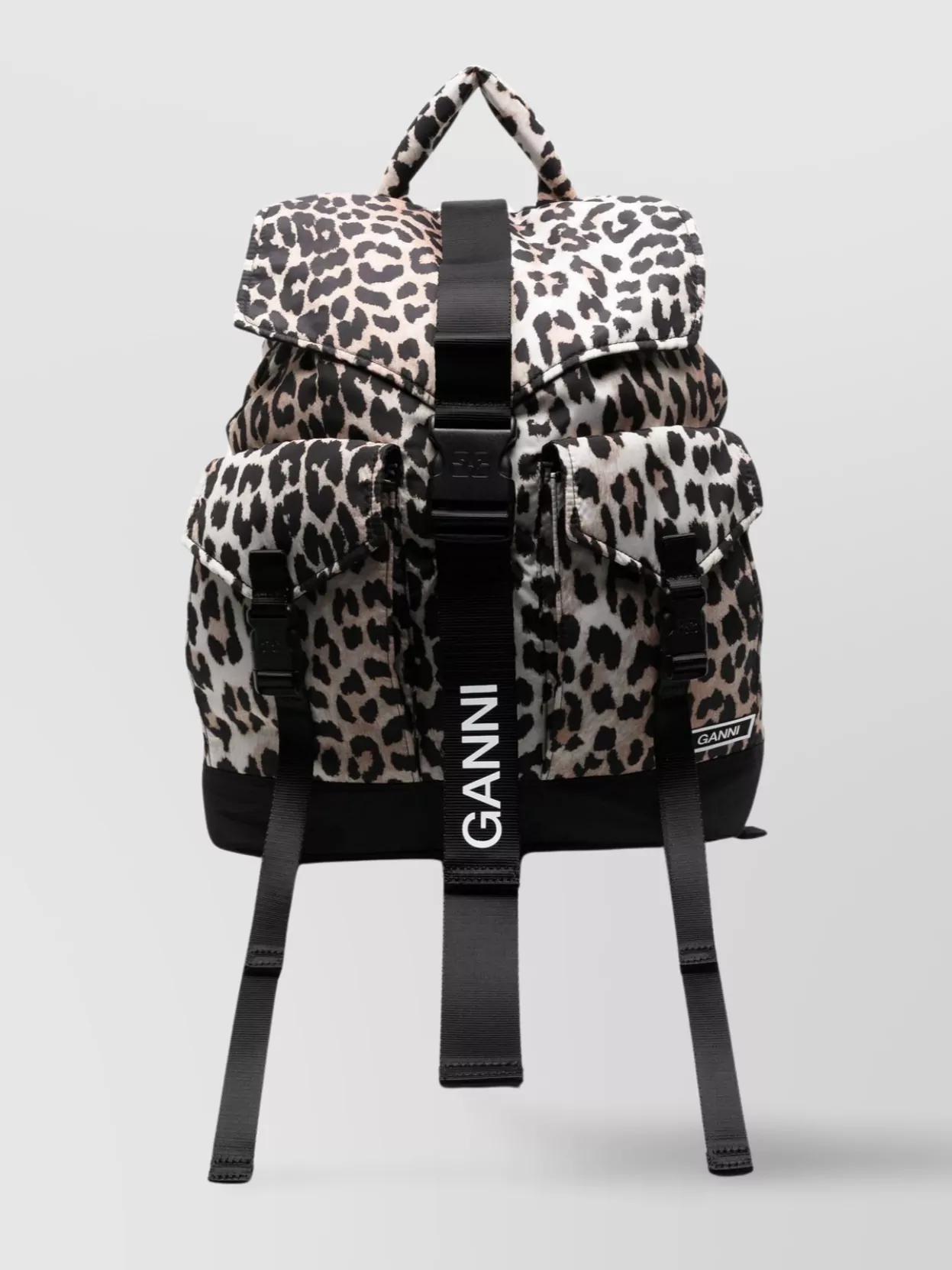 Ganni Leopard Print Backpack With Adjustable Shoulder Straps in Black Lyst