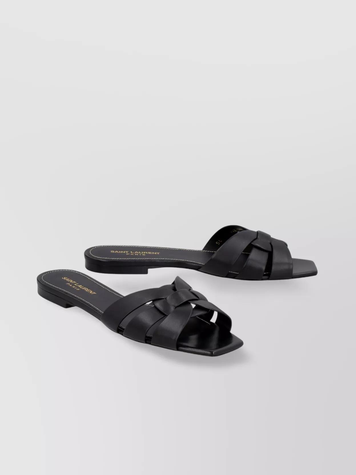 サンダル・ミュール SAINT LAURENT  Saint Laurent Sandals Women Fabric Black Saint Laurent - Tribute Black Leather Flat Slide