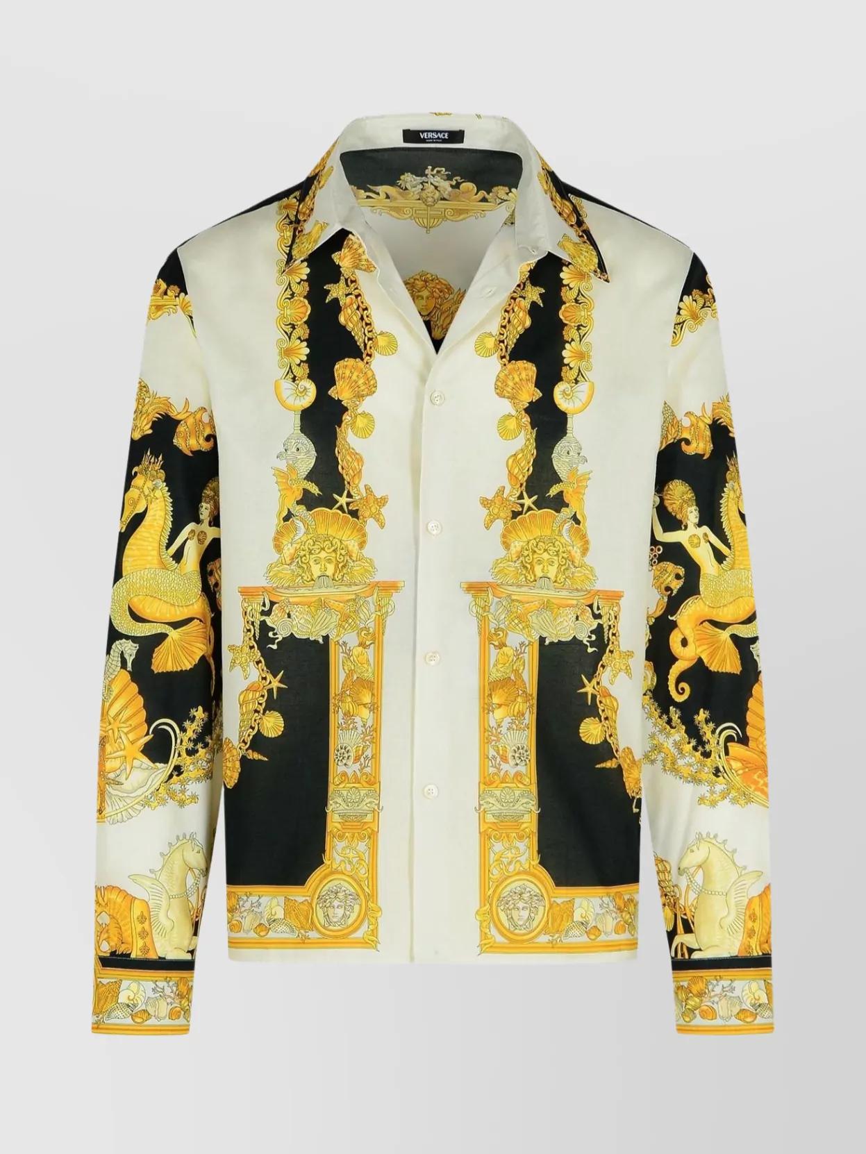 VERSACE バロック メドゥーサ ロゴ 花柄デザインシャツ シルク100%