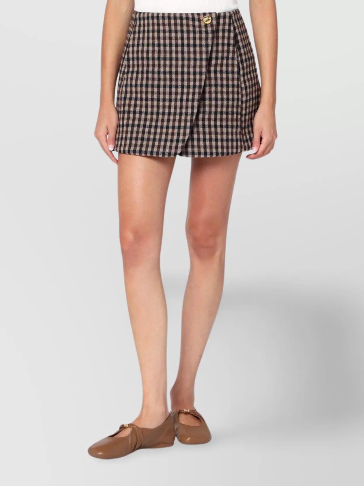 スカート Ganni SKIRT (J17596779) Tiger's Eye Brown Drapey Melange Mini Skirt | GANNI US