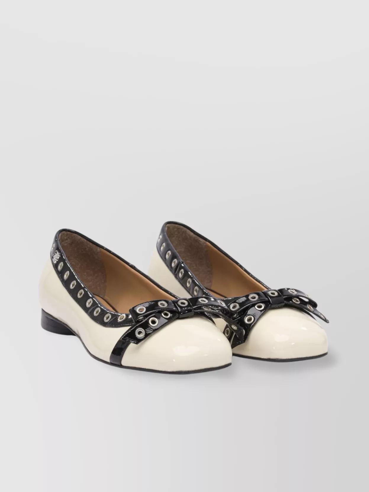 Ganni Eyelet Bow Ballerina Shoes in Metallic | Lyst UK