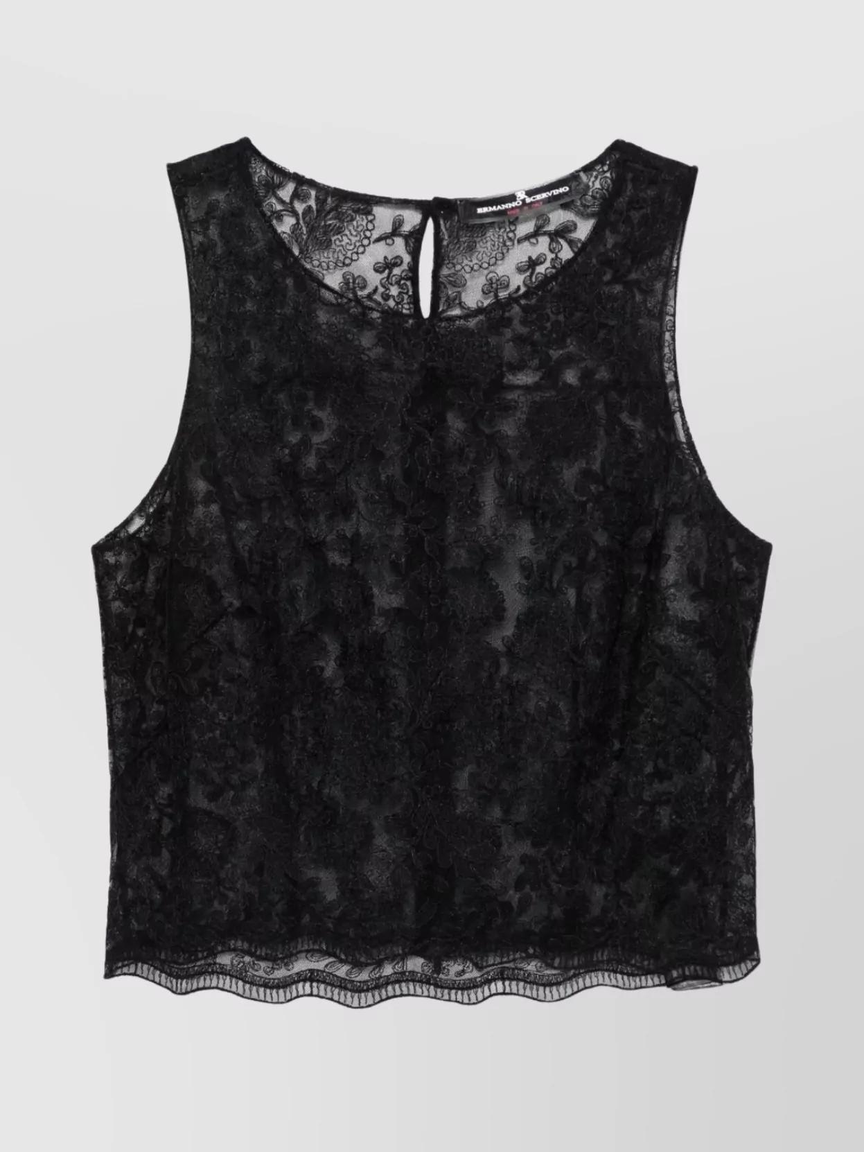 Tシャツ・カットソー ERMANNO SCERVINO KNIT AND LACE SLEEVELESS TOP Ermanno Scervino Knit T-Shirt with Lace in Black