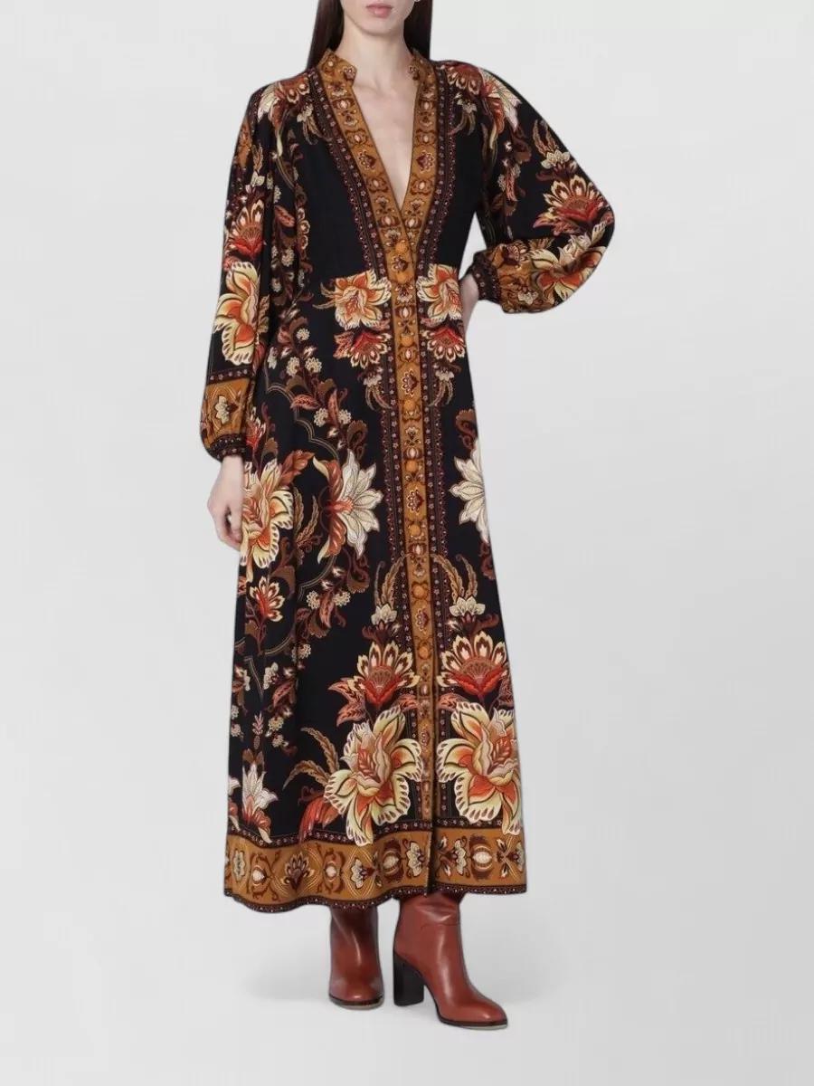 farm rio bright flora brown long sleeve mini dress FARM Rio Bright Flora Brown Long Sleeve Mini Dress