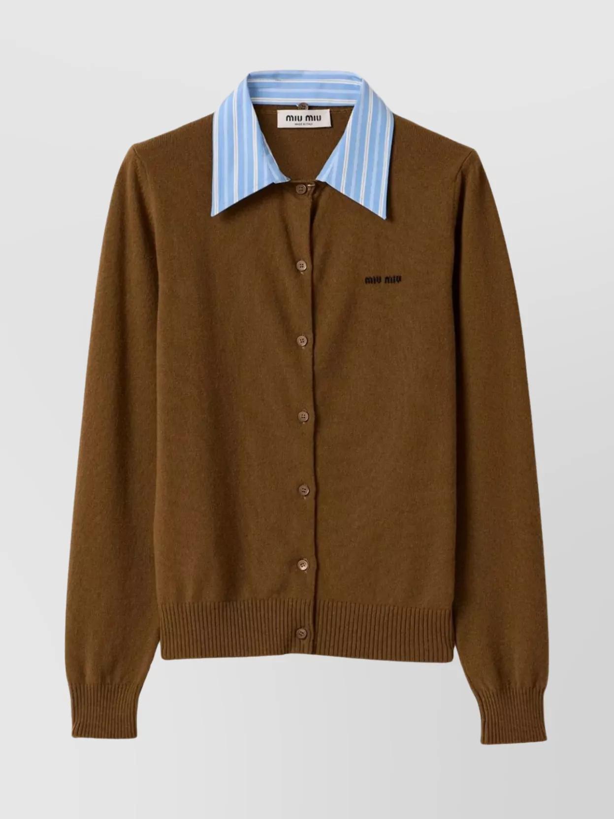 トップス miumiu/layered knit cardigan Ladies Sweater Coats: V Neck Striped Knit Cardigan For Women