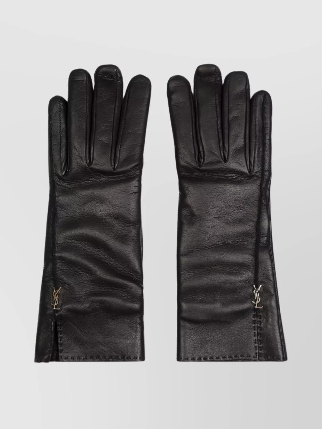 手袋 Saint Laurent GLOVE (8026483YQ52 1000) CASSANDRE gloves in leather | Saint Laurent | YSL US