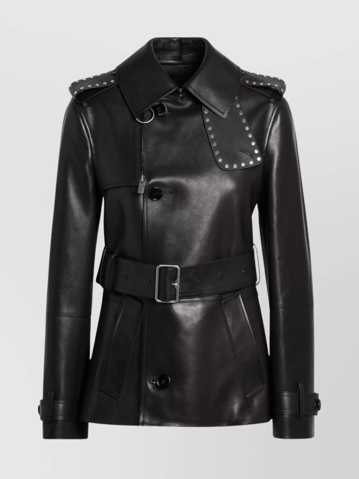 レザージャケット・コート Burberry Short Black Leather Jacket With Studs Burberry Leather jackets for Women | Online Sale up to 75