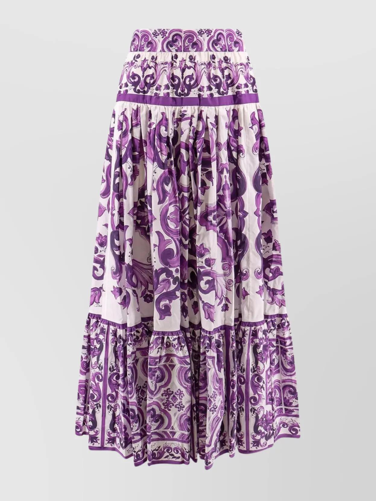 【関税&送料込】Dolce & Gabbana Long Skirt With Maiolica Pri DOLCE&GABBANA Maiolica tiered printed cotton-poplin maxi