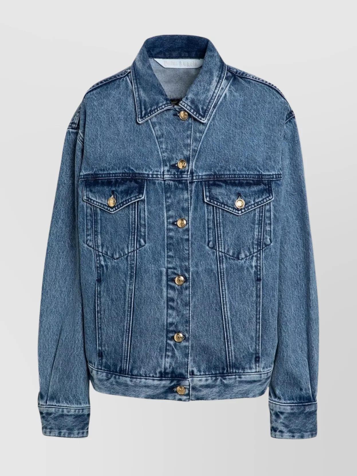 ジャケット PALM ANGELS Woman Jacket Blue PWYD021S24DEN001 4040 Women's Track Fleece Cropped Palm Angels Jacket - Jackets