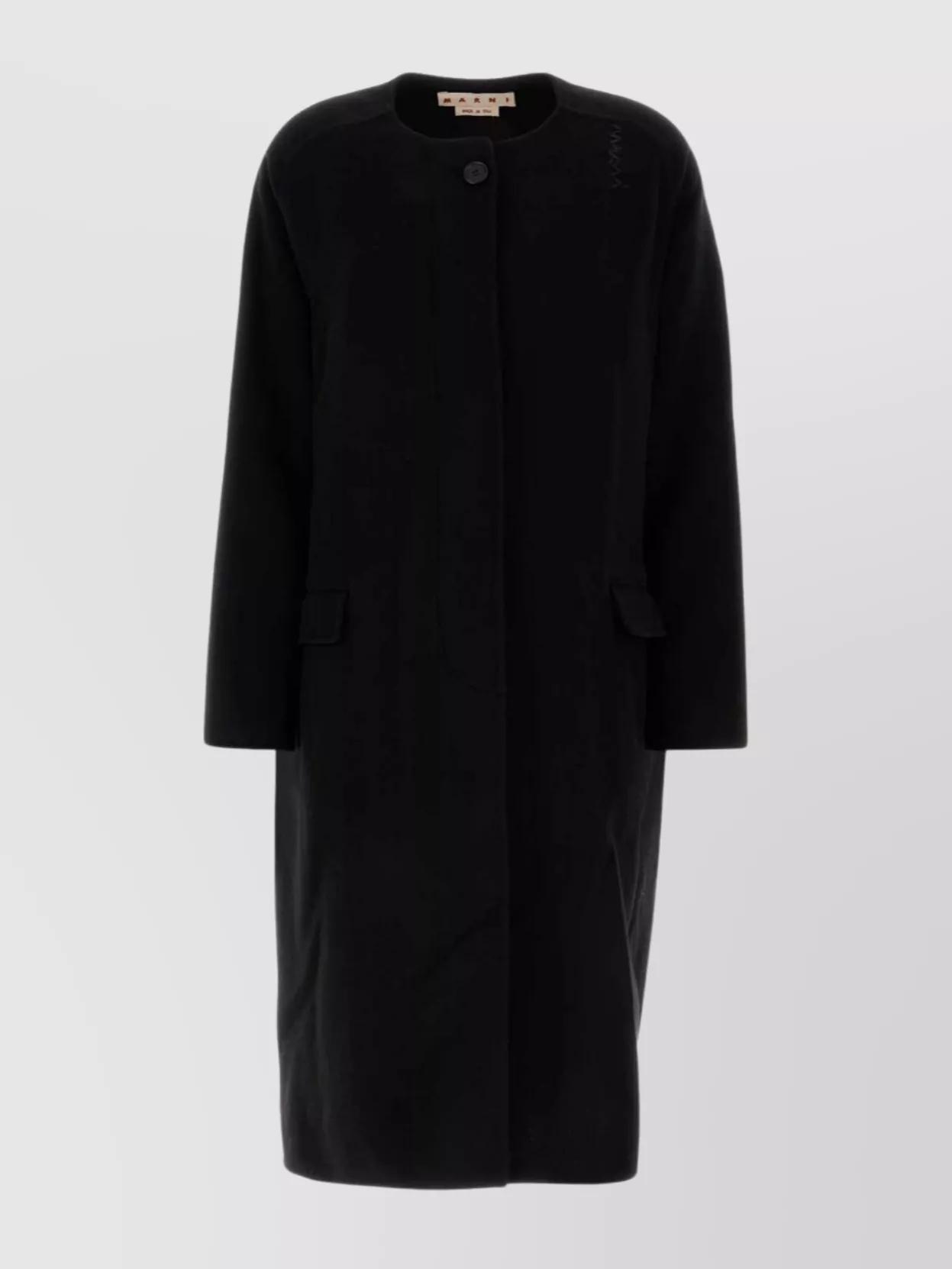 コート MARNI BLACK WOOL BLEND COAT MARNI Shearling-trimmed wool and cashmere-blend coat | NET-A