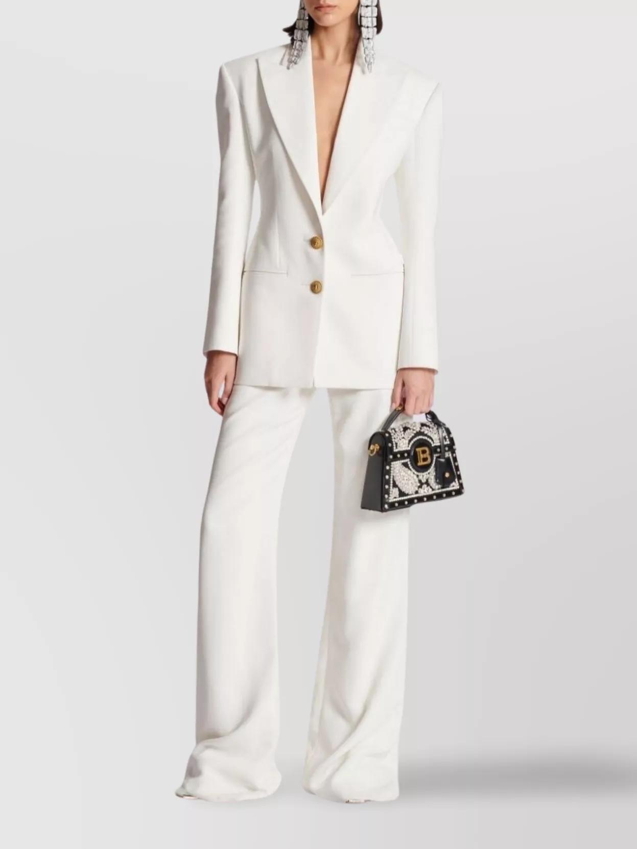 Balmain Peak Lapels Structured Crepe Blazer in White Lyst UK