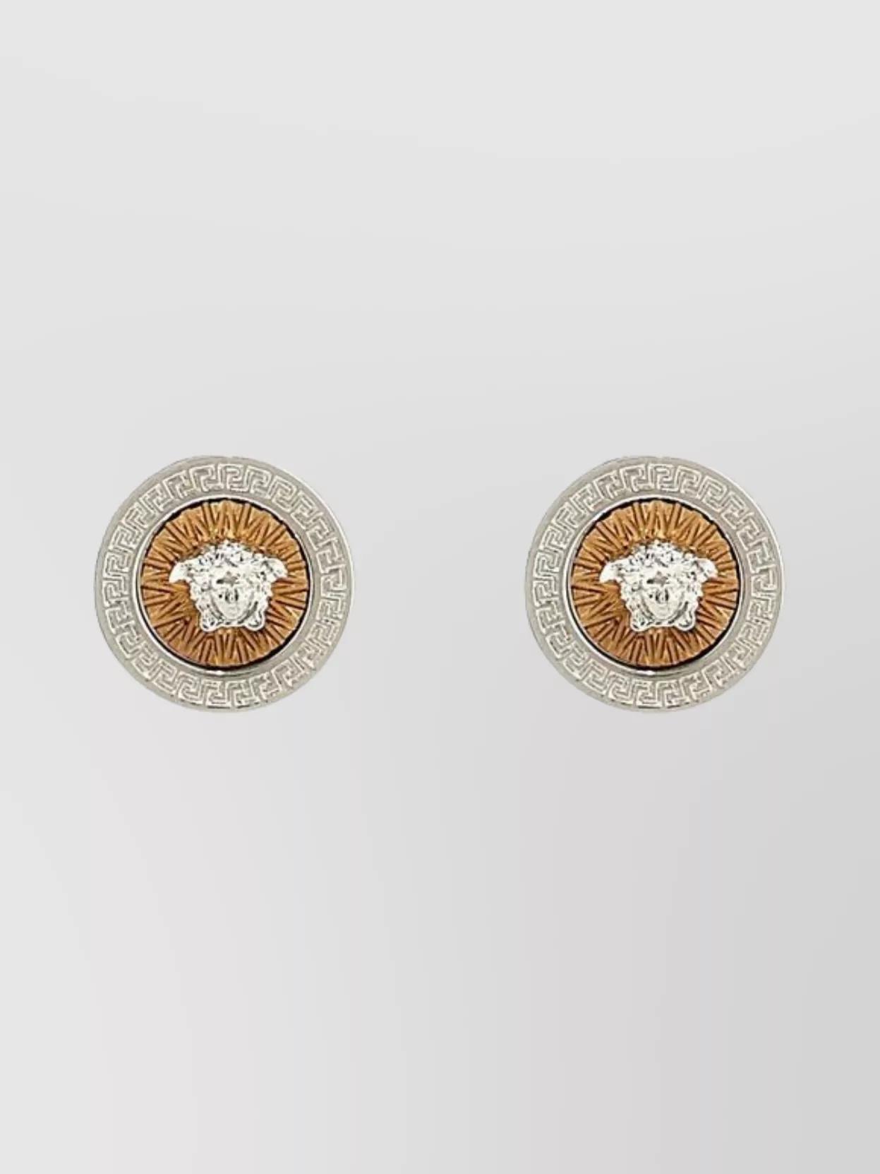 Versace Embossed Lion Head Metal Round Earrings in Metallic Lyst
