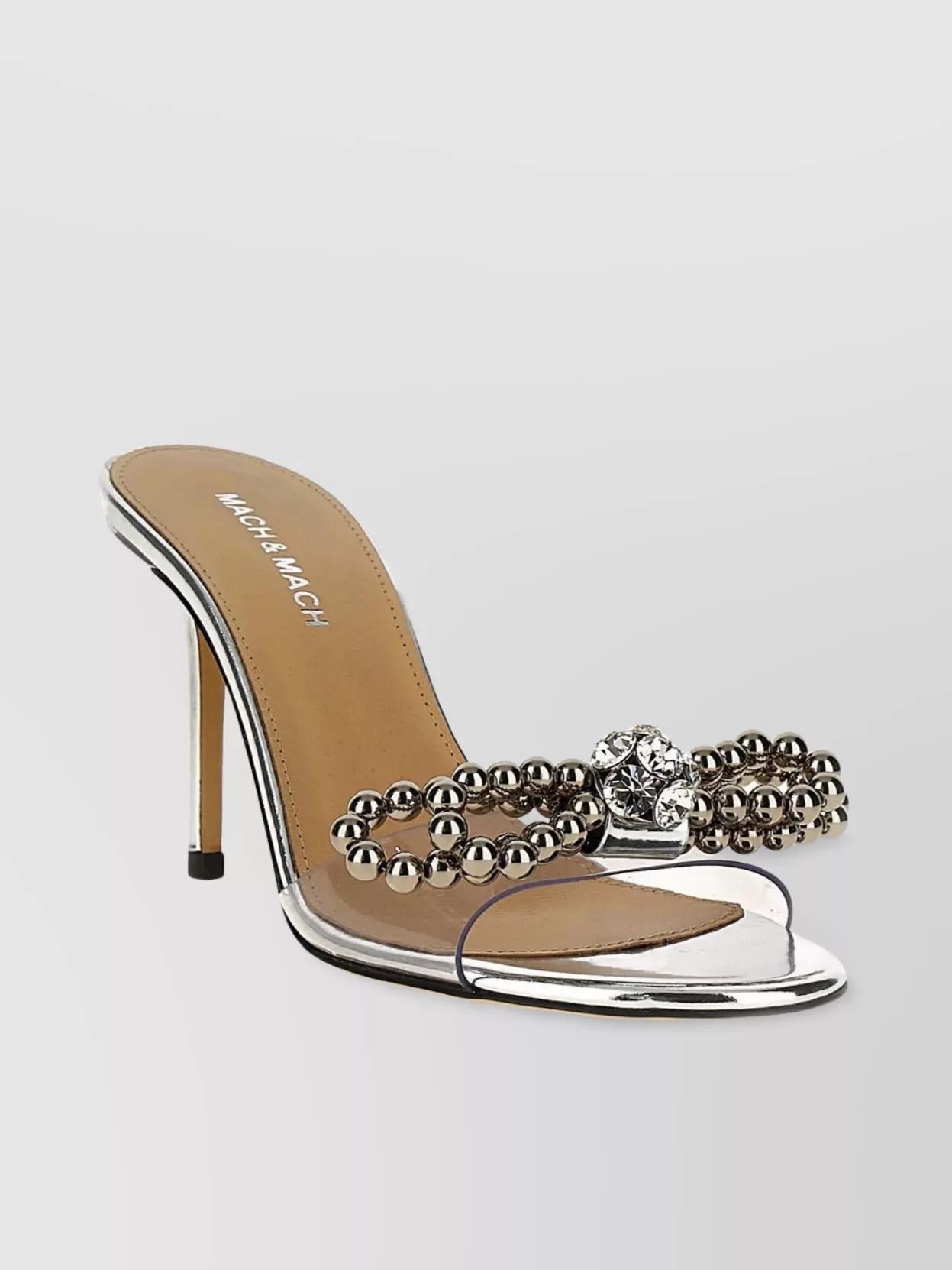 【関税込み】MACH & MACH シルバー Stud Bow ミュール Double Bow - Women's Metallic Silver Calf Leather Mules