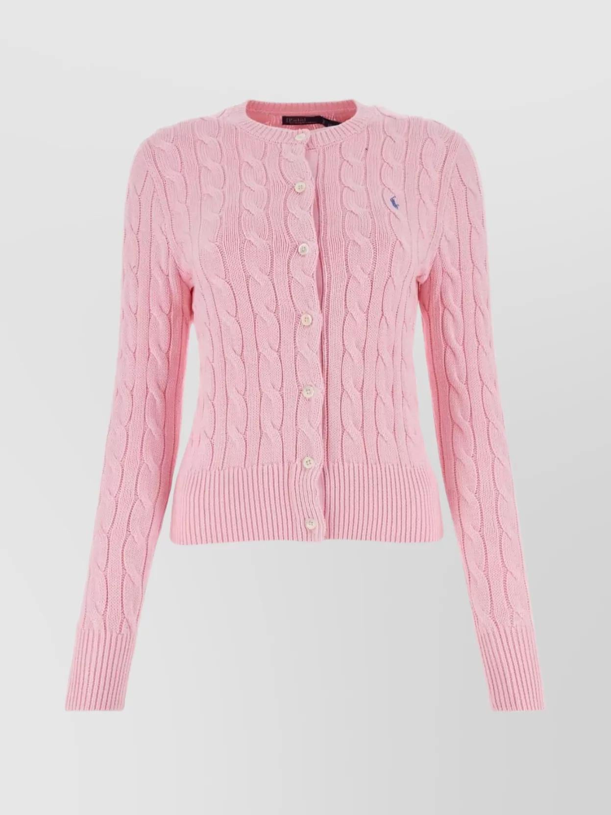 Polo Ralph Lauren Polo Pony Crew Neck Cable Knit Cardigan in Pink | Lyst