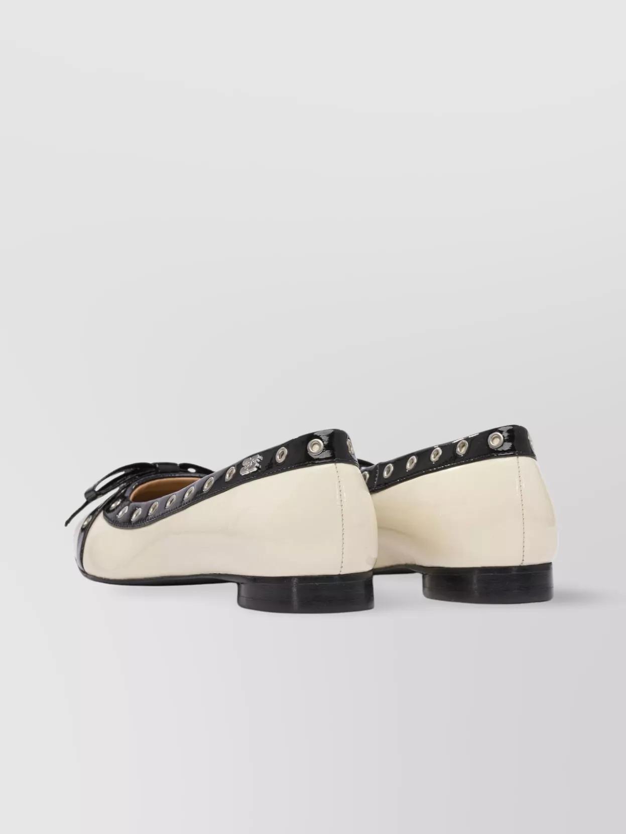 Ganni Eyelet Bow Ballerina Shoes in Metallic | Lyst UK