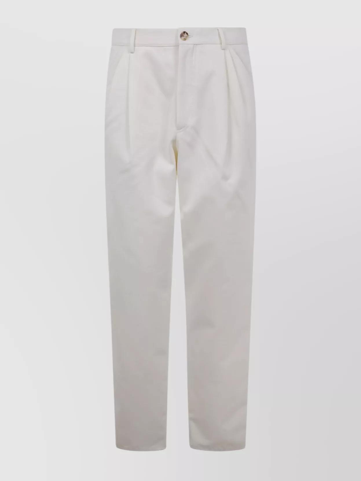 パンツ BRUNELLO CUCINELLI WHITE COTTON TROUSERS Cotton gabardine slim pants in white - Brunello Cucinelli