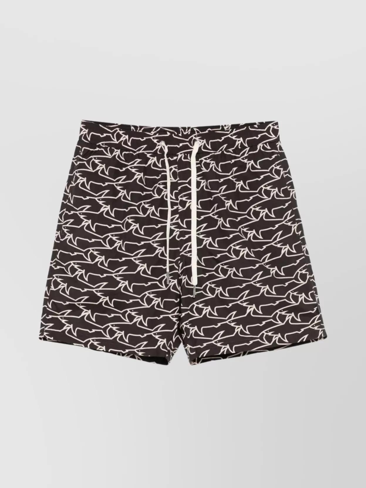 Paul Shark Swim Trunks Print Drawstring Waistband in White for