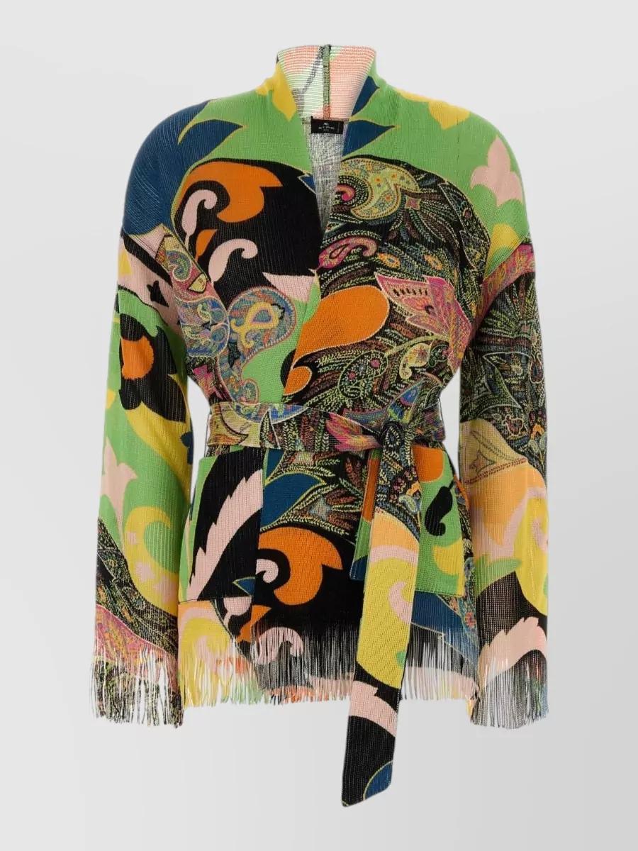 ETRO エトロ フラワー柄 コットン/シルク ニット カーディガン 44 パープル S08-k090 ETRO Belted silk, cotton and linen-jacquard cardigan | NET-A-PORTER
