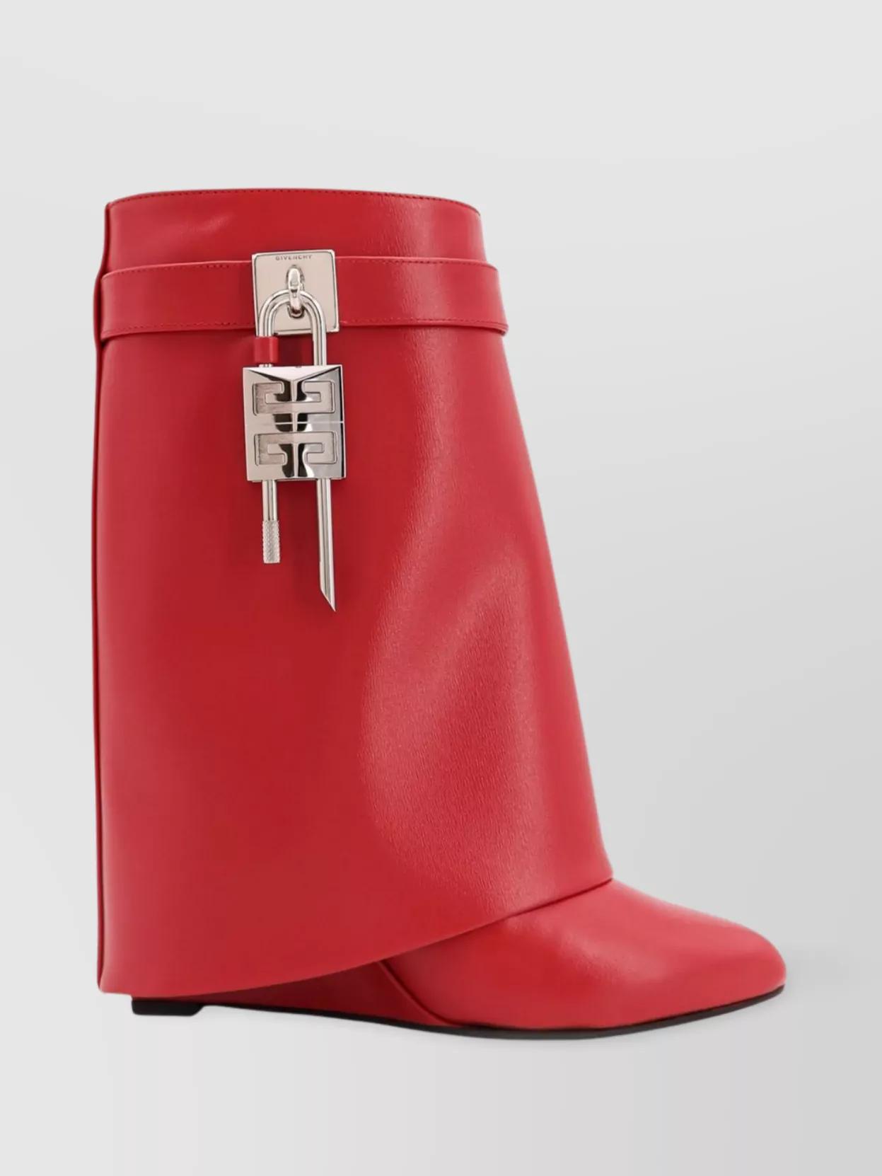 Givenchy Leather Ankle Boots With Wedge Heels And Padlocks in Red