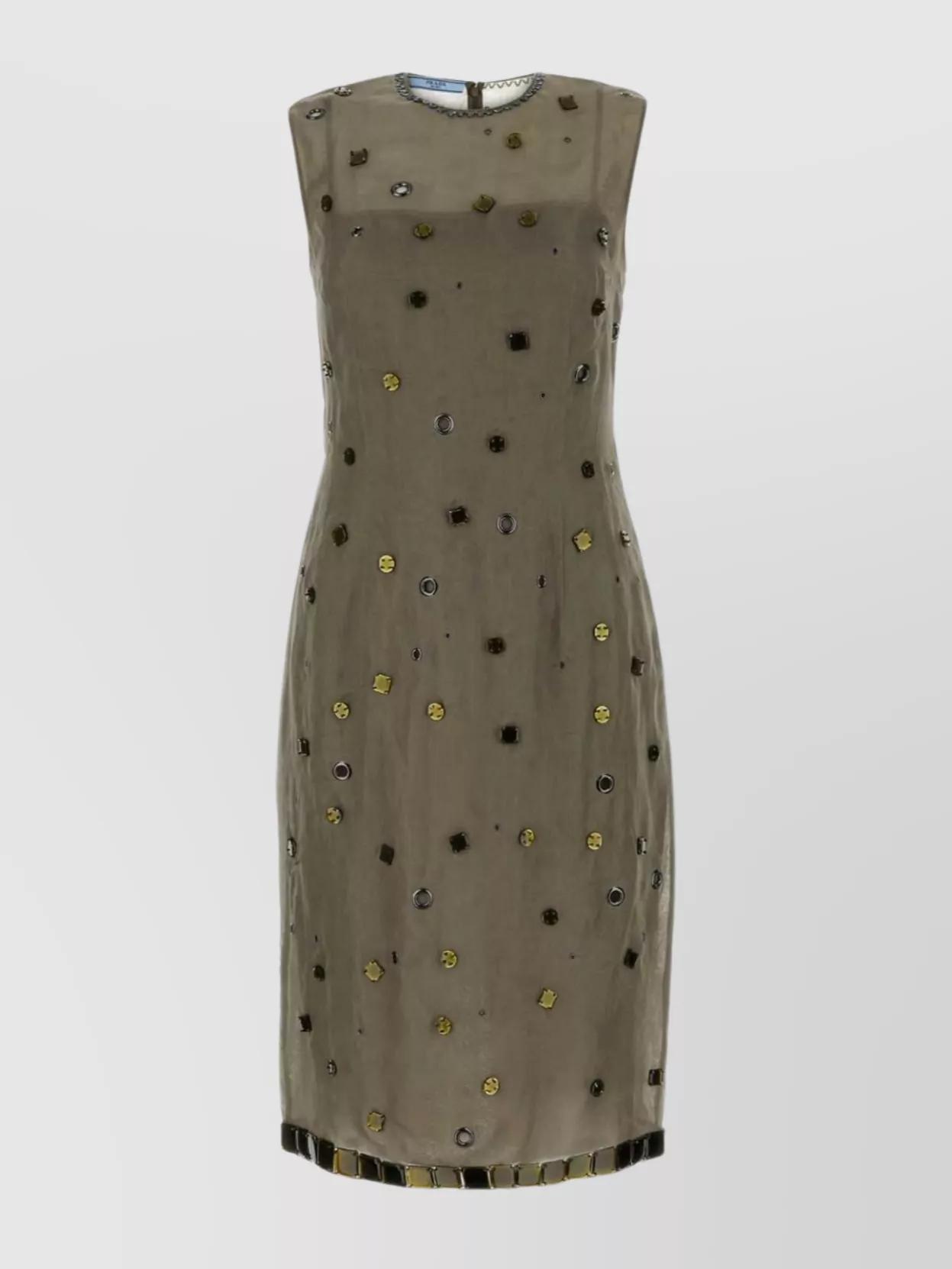 ワンピース PRADA Army Green Cotton Blend Dress Prada Green Black Chain Inset Printed Shift Dress, Resort