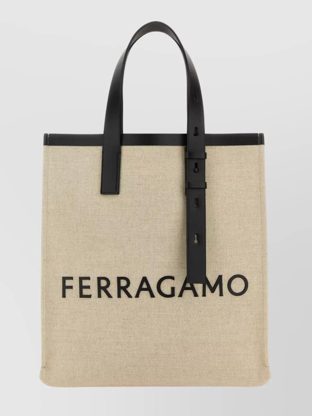 トートバッグ Salvatore Ferragamo Sand Canvas Shopping Bag Salvatore Ferragamo Vara Tote 310486 | Collector Square