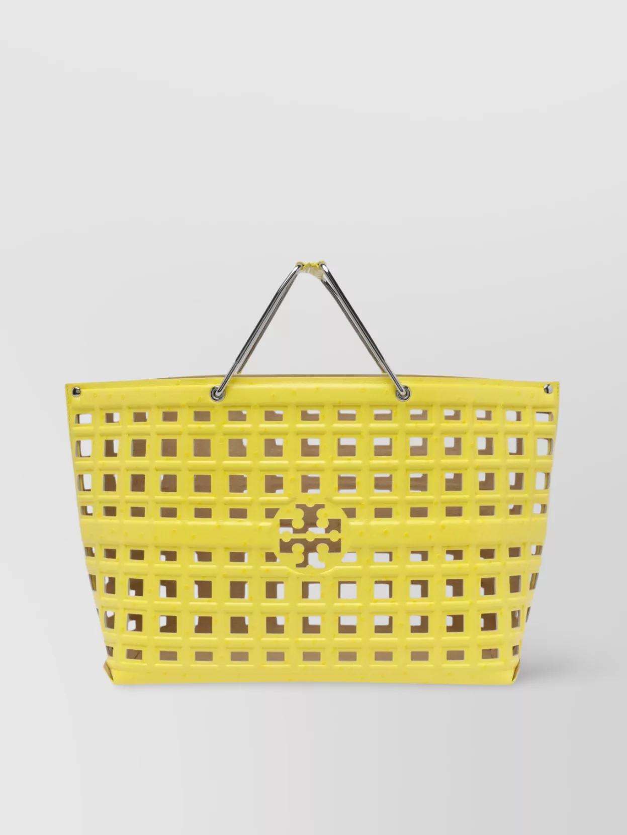 トートバッグ Tory Burch OSTRICH MARKET TOTE BAG Tory Burch Ostrich Market Tote Metal Handles in Yellow | Lyst