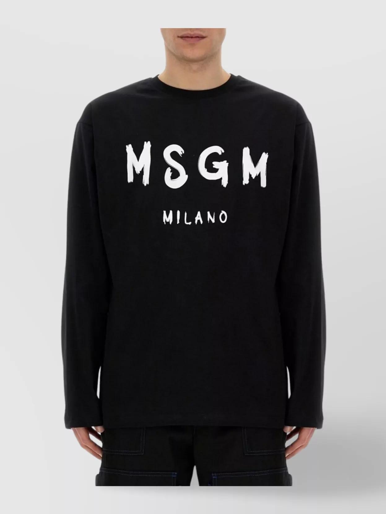 MSGM｜LONG-SLEEVED ROUND NECK T-SHIRTS (3546MM01 237580 MSGM Long T-shirt Print Logo Crew Neck Sleeve Black M Mens