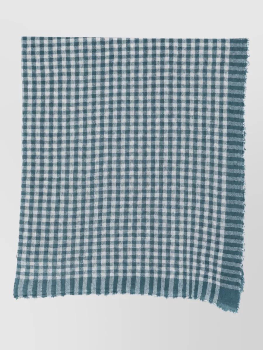 Apuntob Checked Fringed Cashmere Scarf in Blue | Lyst
