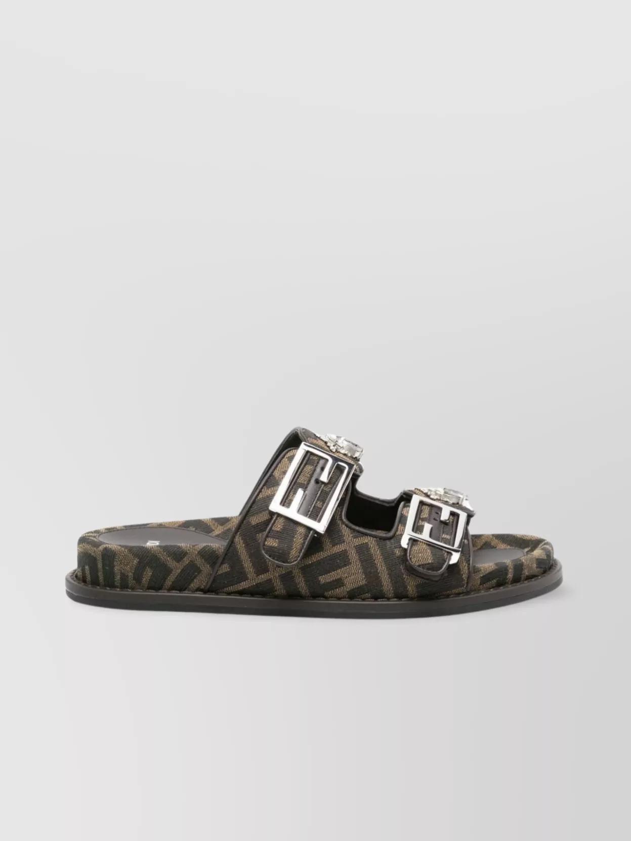 Fendi Ff Feel Slides Crystal Embellishment in Gray Lyst