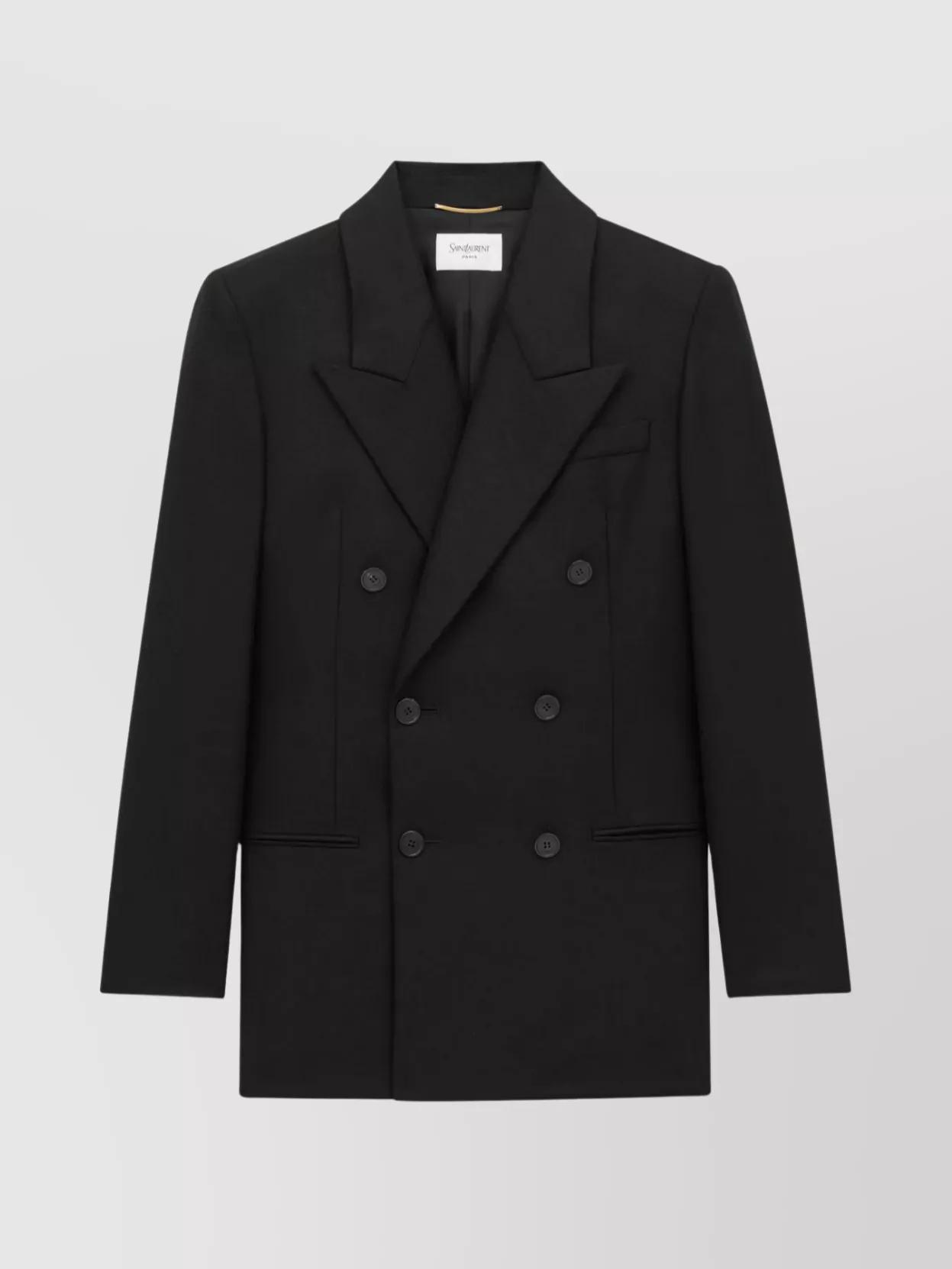 ジャケット Saint Laurent Black Double-breasted Jacket in Cotton Woman Saint Laurent Double Breast Blazer in Noir | FWRD