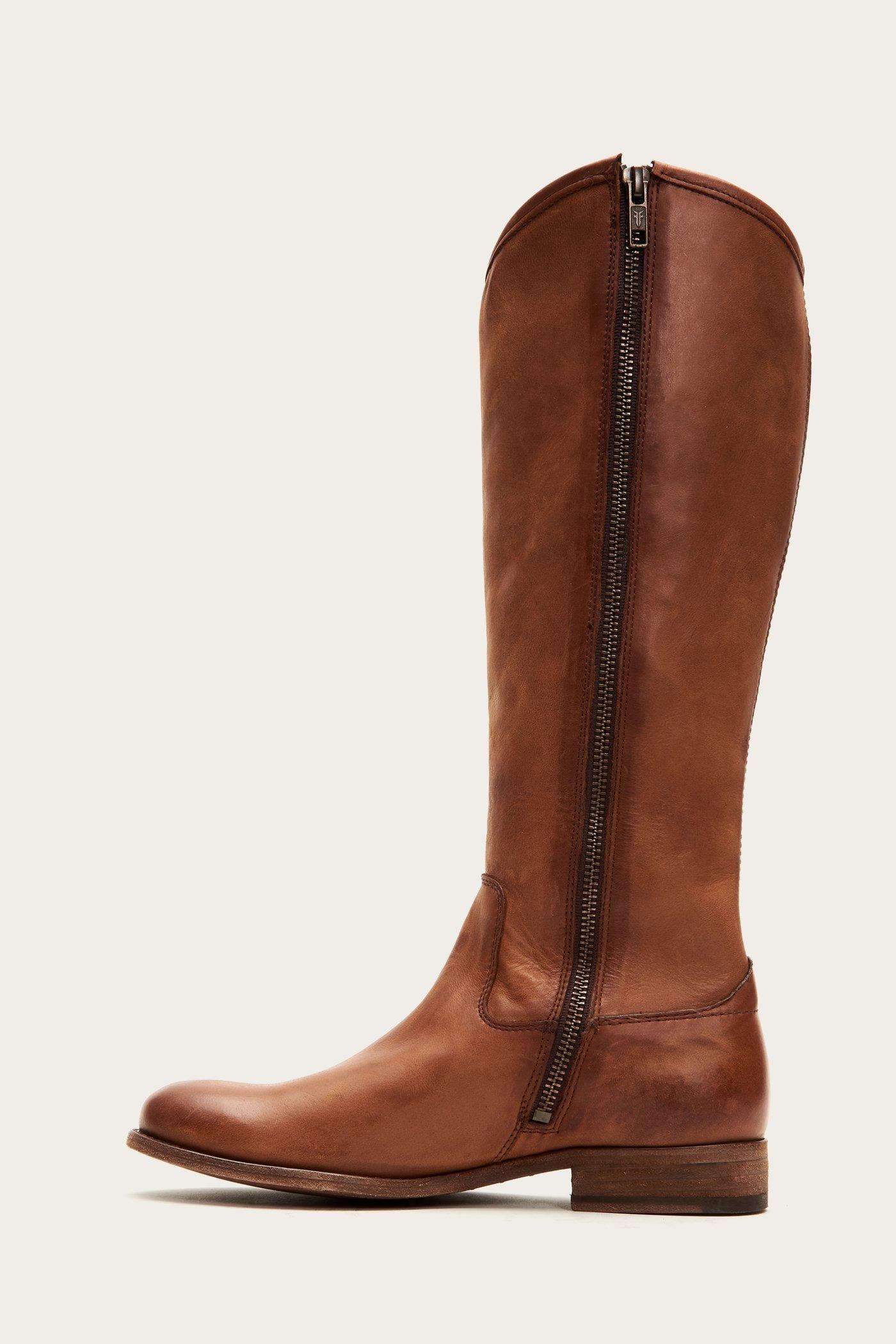 frye melissa back zip cognac