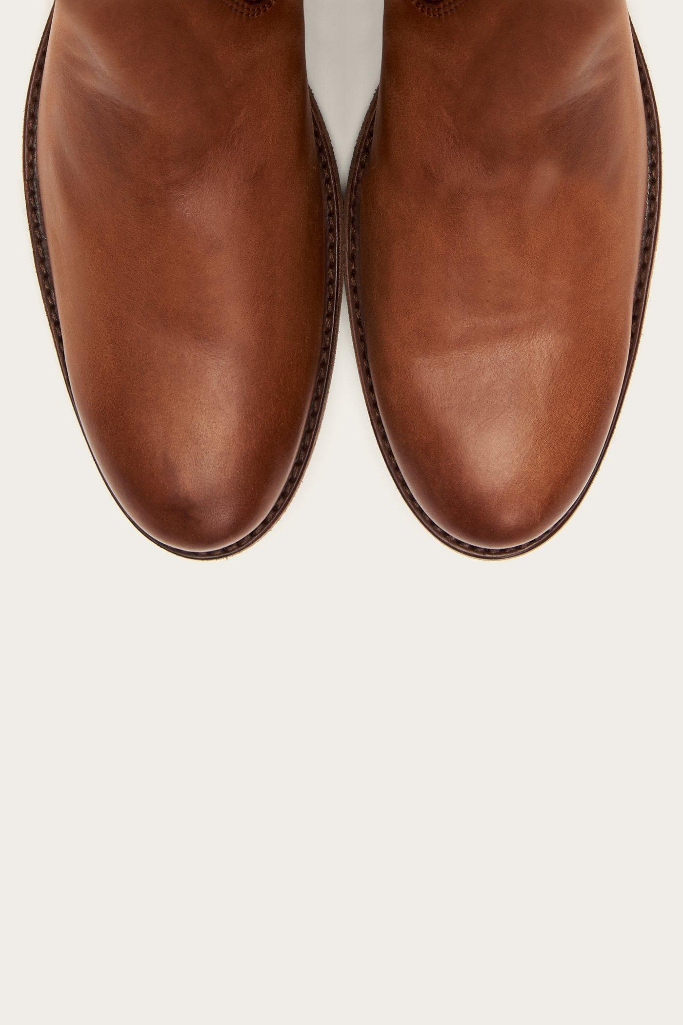 frye melissa back zip cognac