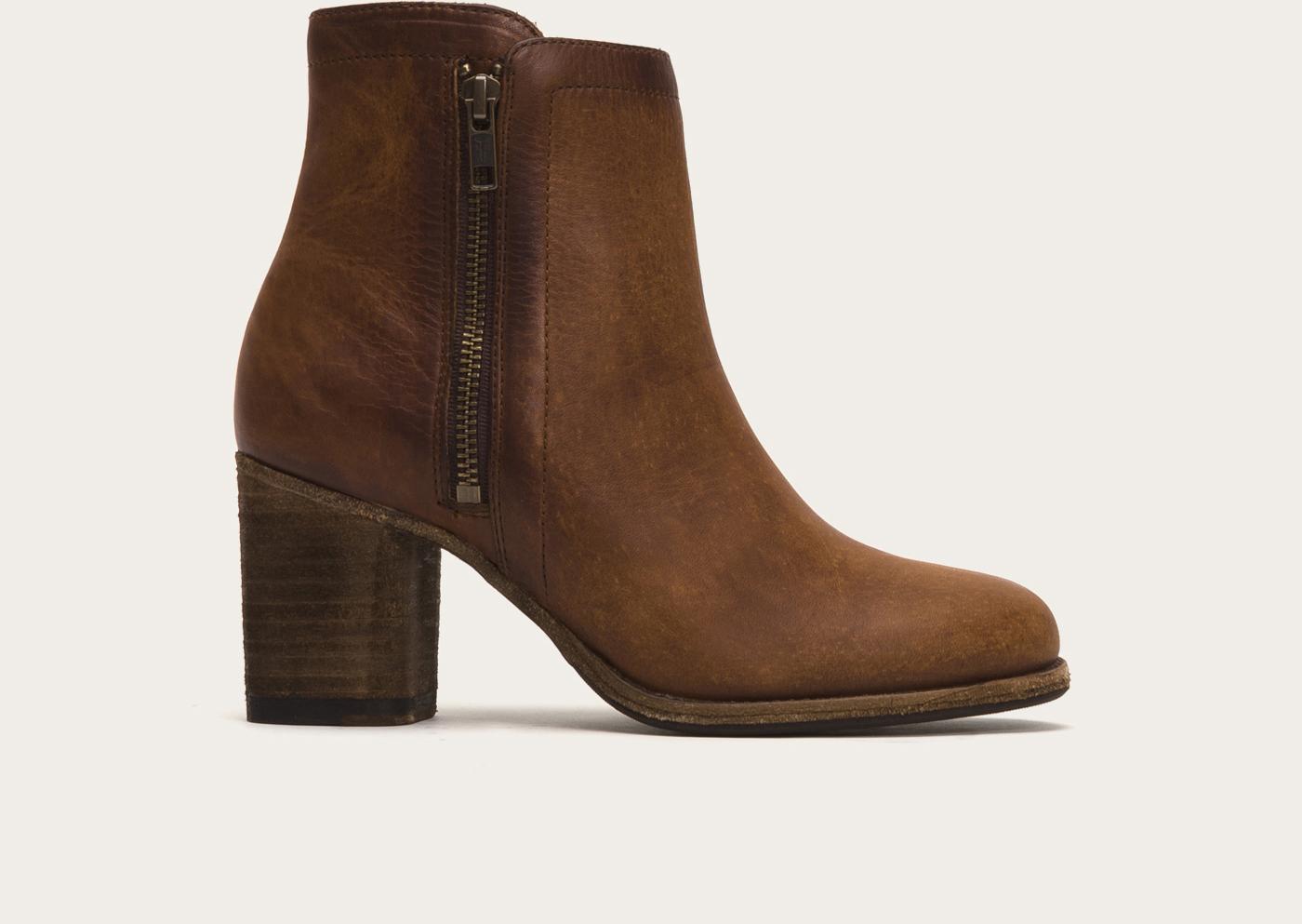 frye addie double zip cognac