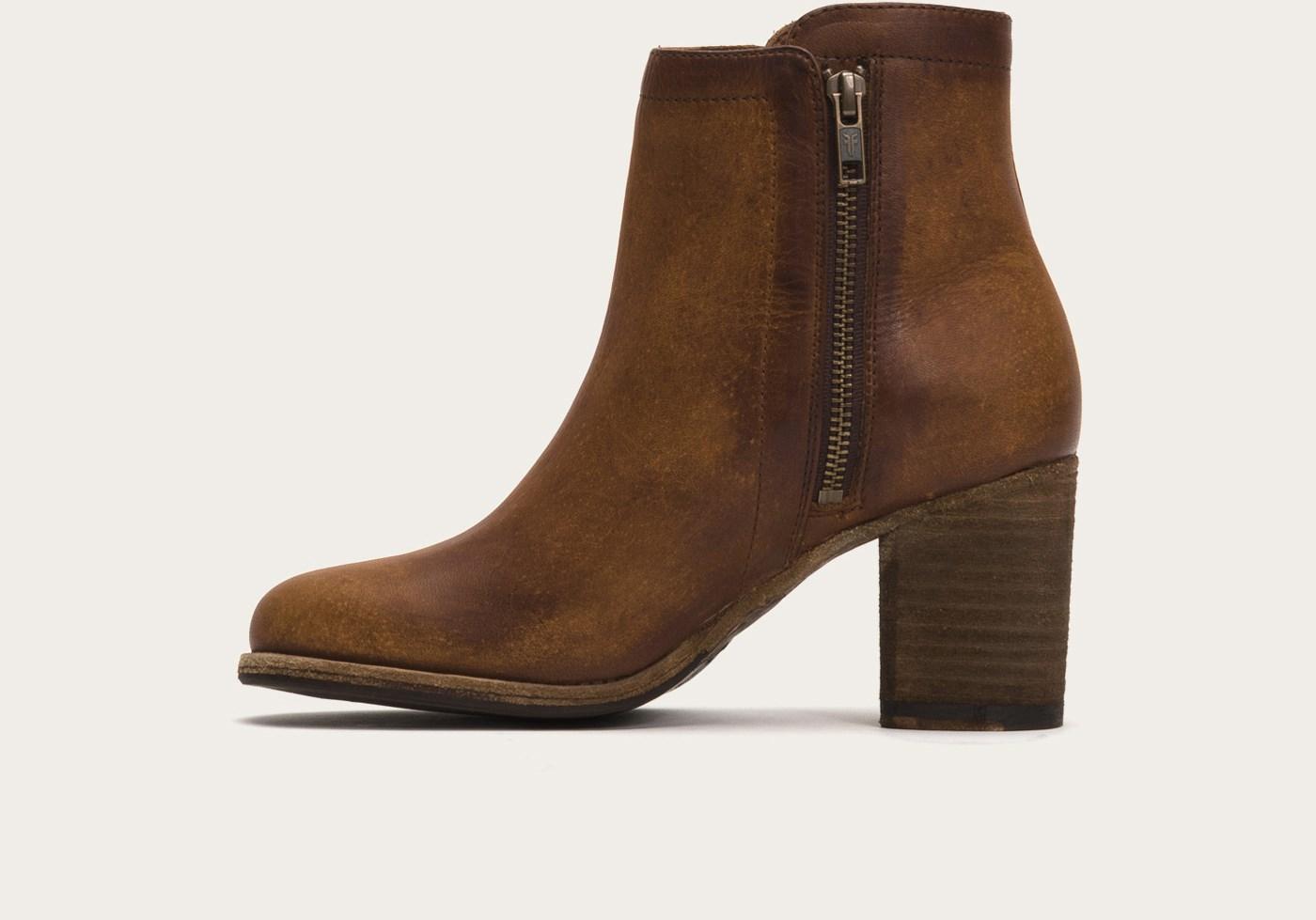 frye addie double zip cognac