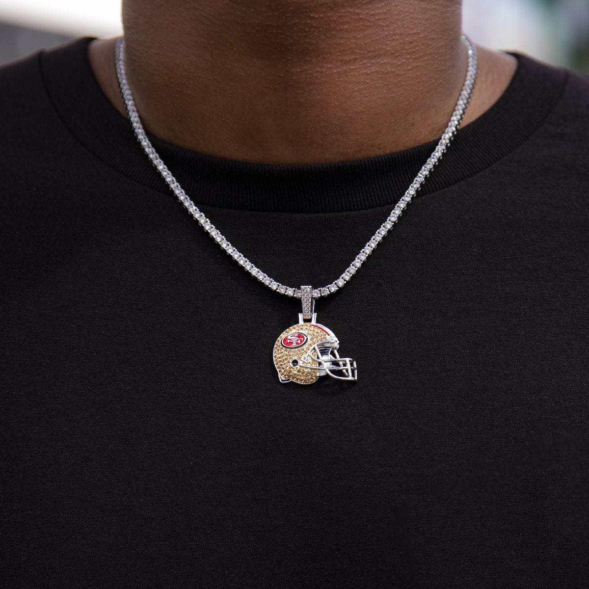 True Fans San Francisco 49ers 1/20 CT. T.W. Diamond Vertical Football  Necklace in Sterling Silver | Kay