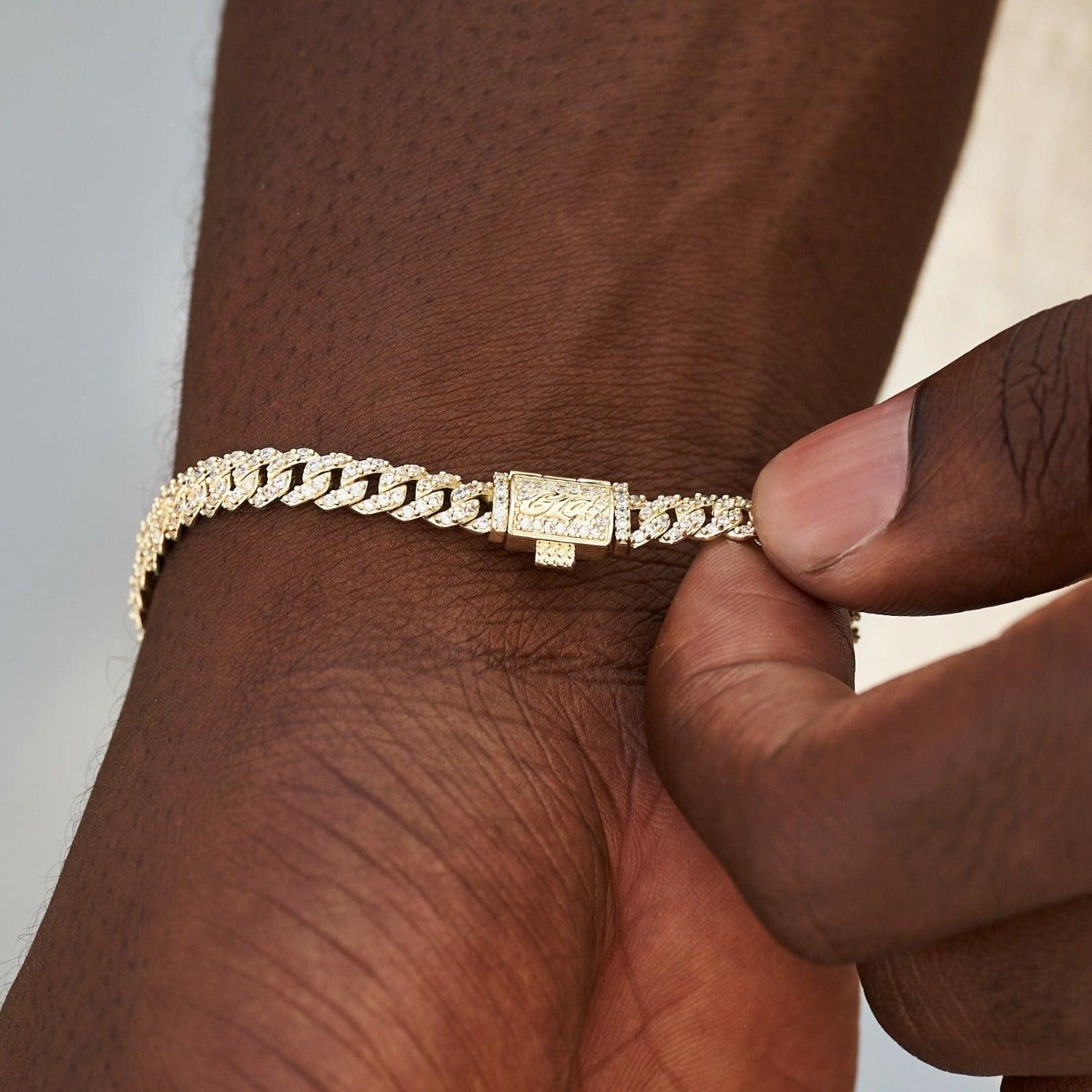 The GLD Shop Micro Diamond Prong Cuban Bracelet in Brown | Lyst