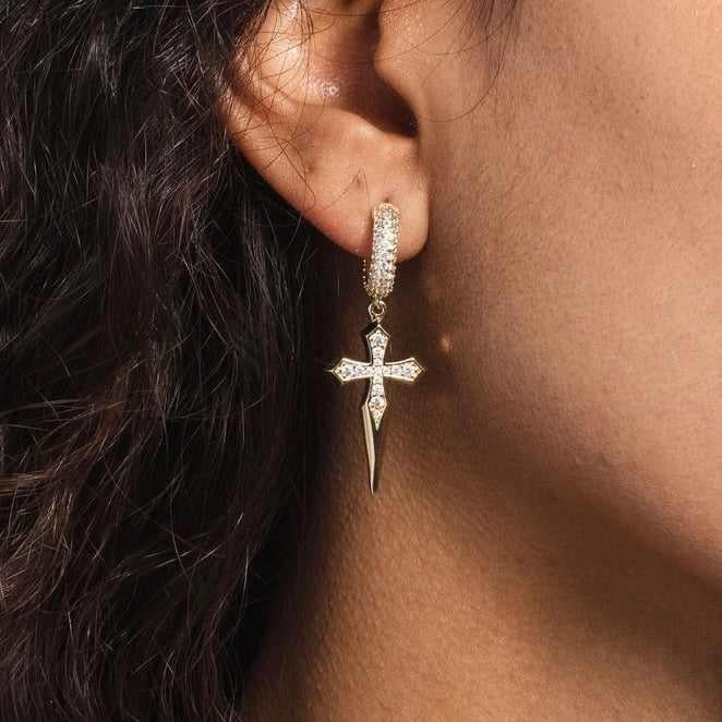 dripping cross hoop earrings