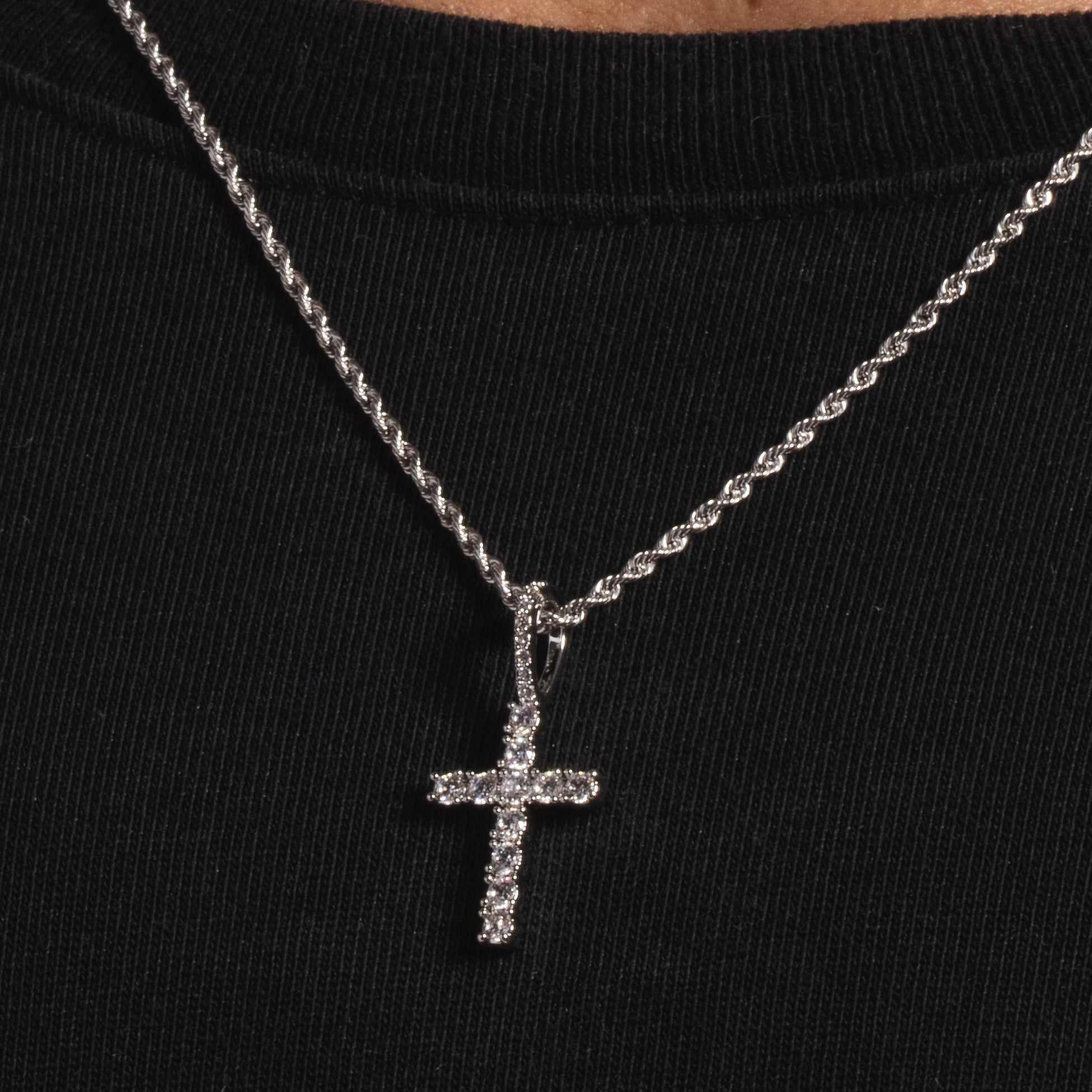The GLD Shop Solid White Gold Micro Diamond Cross in Black for Men