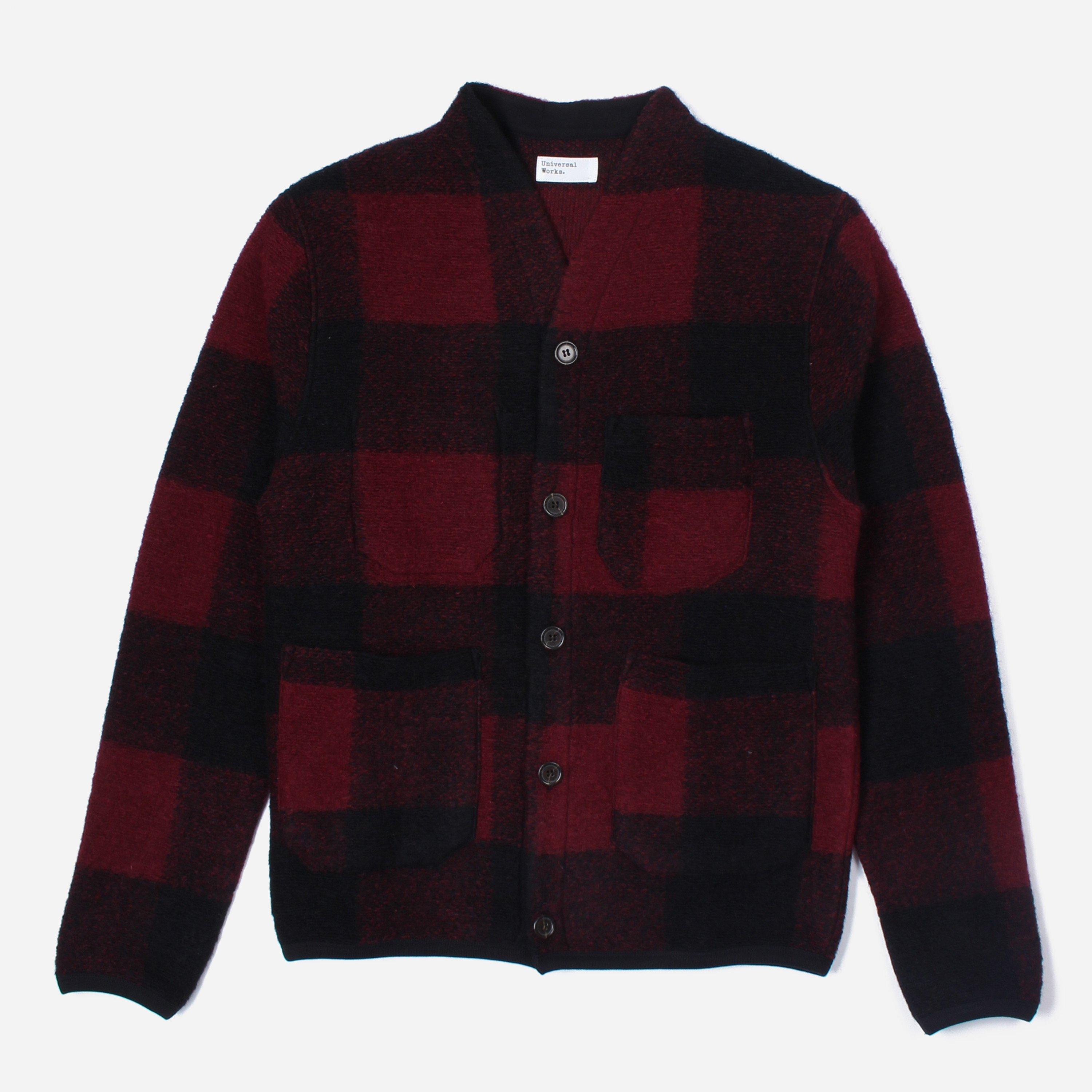 red fleece cardigan