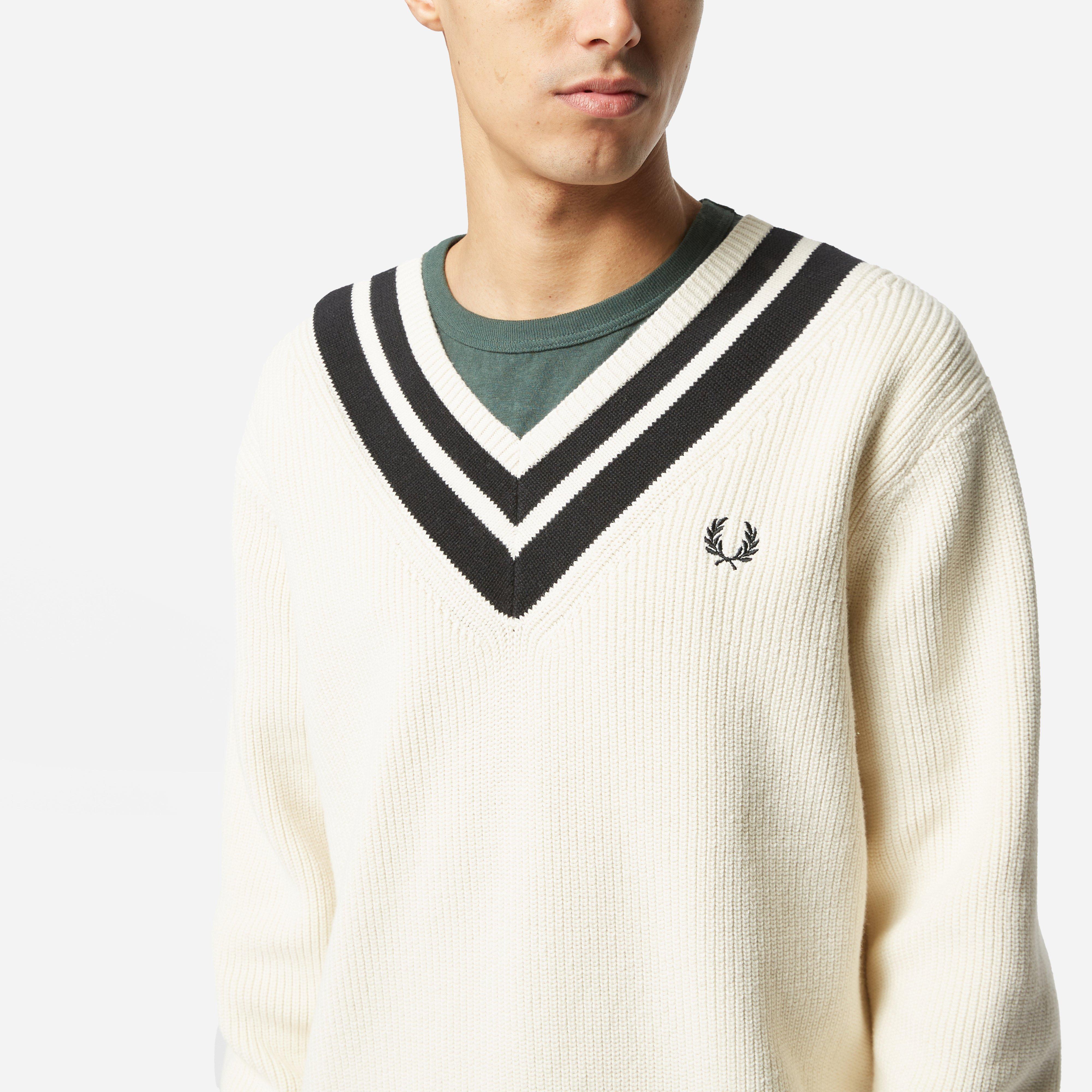 Fred Perry V Neck Knitted Sweatshirt in White for Men | Lyst