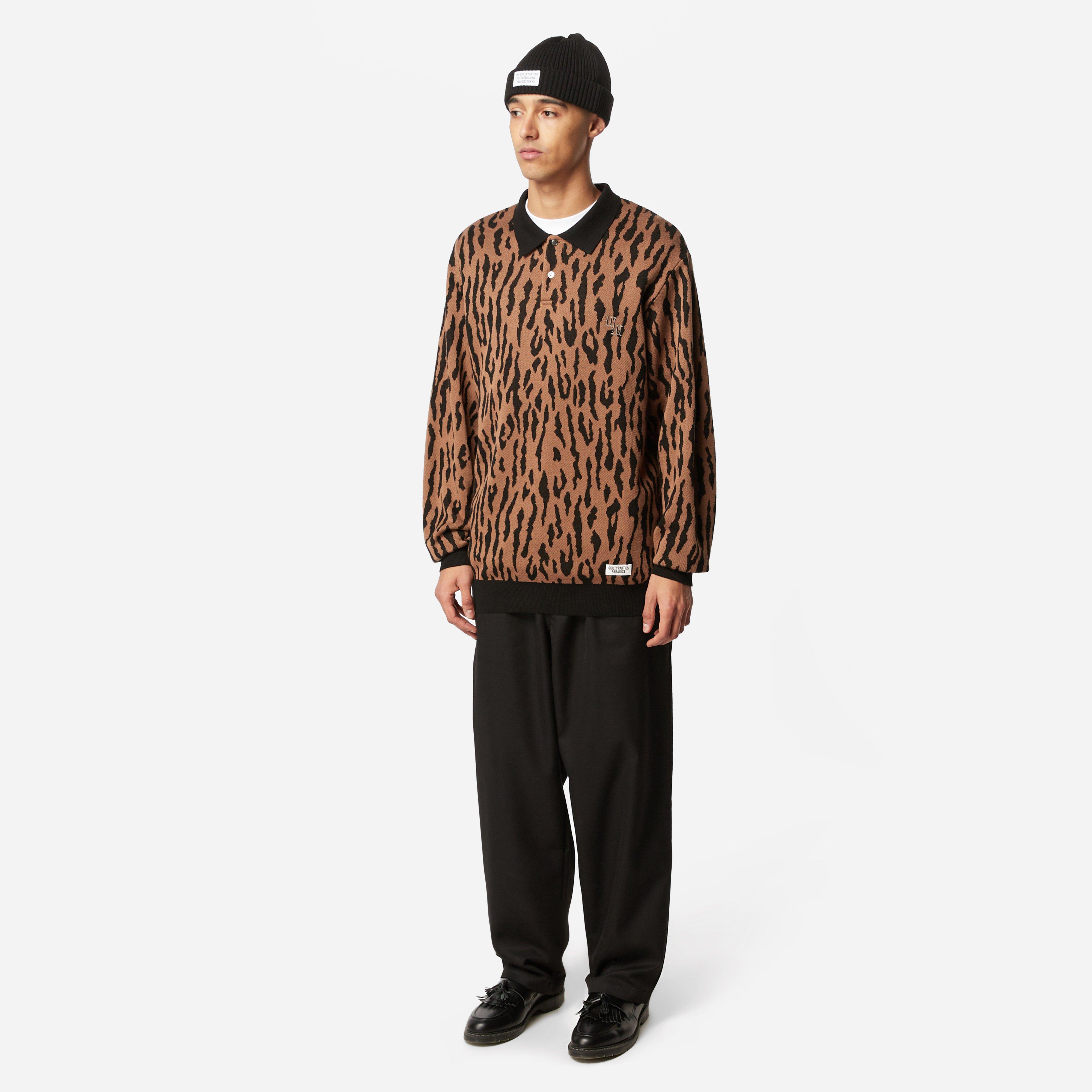 Wacko Maria Leopard Knit Jacquard Polo Shirt in Brown for Men | Lyst