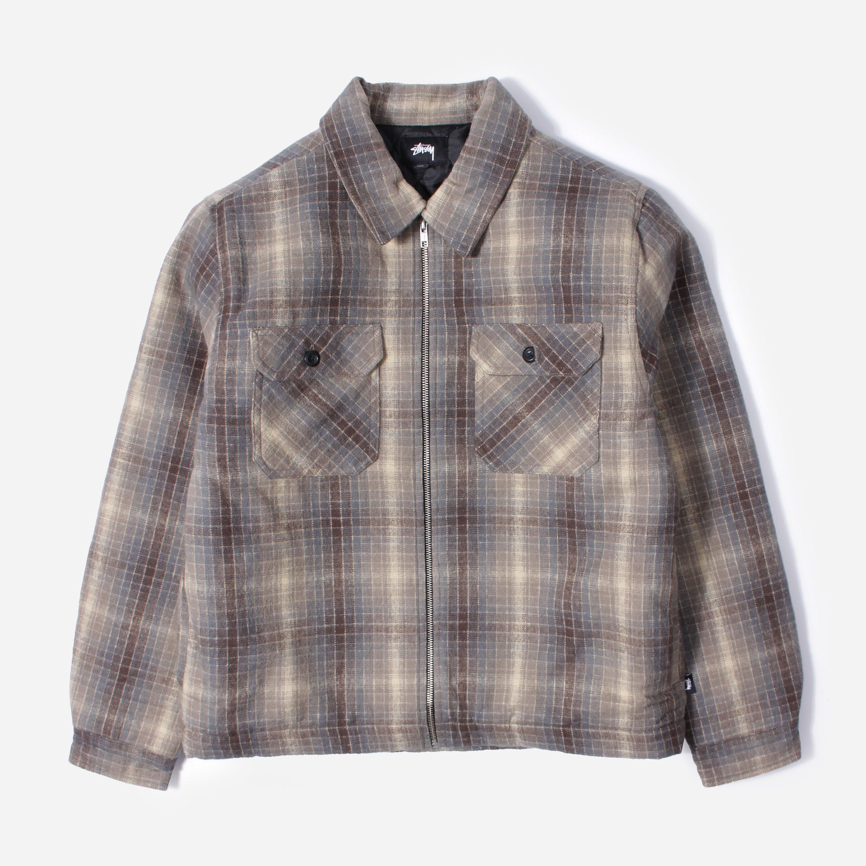 Stussy Heavy Brush Plaid Zip Up Shirt in Brown (Grey) for Men 